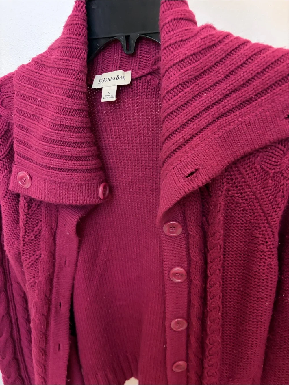 St. John's Bay Women's Cable Knit Button-Up Cardigan - Raspberry